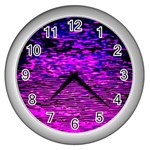 Magenta Waves Flow Series 1 Wall Clock (Silver) Front