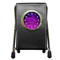 Magenta Waves Flow Series 1 Pen Holder Desk Clock by DimitriosArt