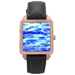 Blue Waves Flow Series 5 Rose Gold Leather Watch  by DimitriosArt