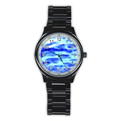 Blue Waves Flow Series 5 Stainless Steel Round Watch by DimitriosArt