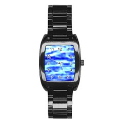 Blue Waves Flow Series 5 Stainless Steel Barrel Watch by DimitriosArt