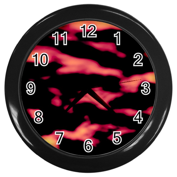 Red Waves Flow Series 5 Wall Clock (Black)