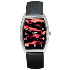 Red Waves Flow Series 5 Barrel Style Metal Watch by DimitriosArt