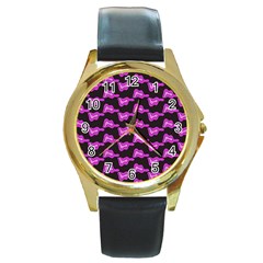 Abstract Waves Round Gold Metal Watch by SychEva