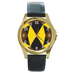 Abstract Pattern Geometric Backgrounds   Round Gold Metal Watch by Eskimos