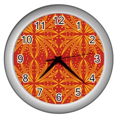 Abstract Pattern Geometric Backgrounds   Wall Clock (silver) by Eskimos