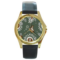 Floral Pattern Paisley Style Paisley Print  Doodle Background Round Gold Metal Watch by Eskimos