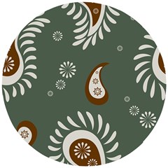 Floral Pattern Paisley Style Paisley Print  Doodle Background Wooden Puzzle Round by Eskimos