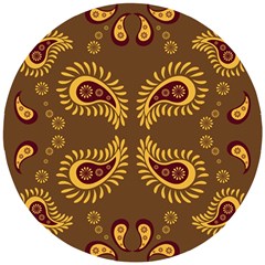 Floral Pattern Paisley Style Paisley Print  Doodle Background Wooden Puzzle Round by Eskimos