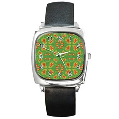 Floral Pattern Paisley Style Paisley Print  Doodle Background Square Metal Watch by Eskimos