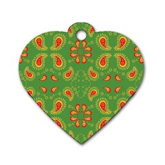 Floral Pattern Paisley Style Paisley Print  Doodle Background Dog Tag Heart (one Side) by Eskimos