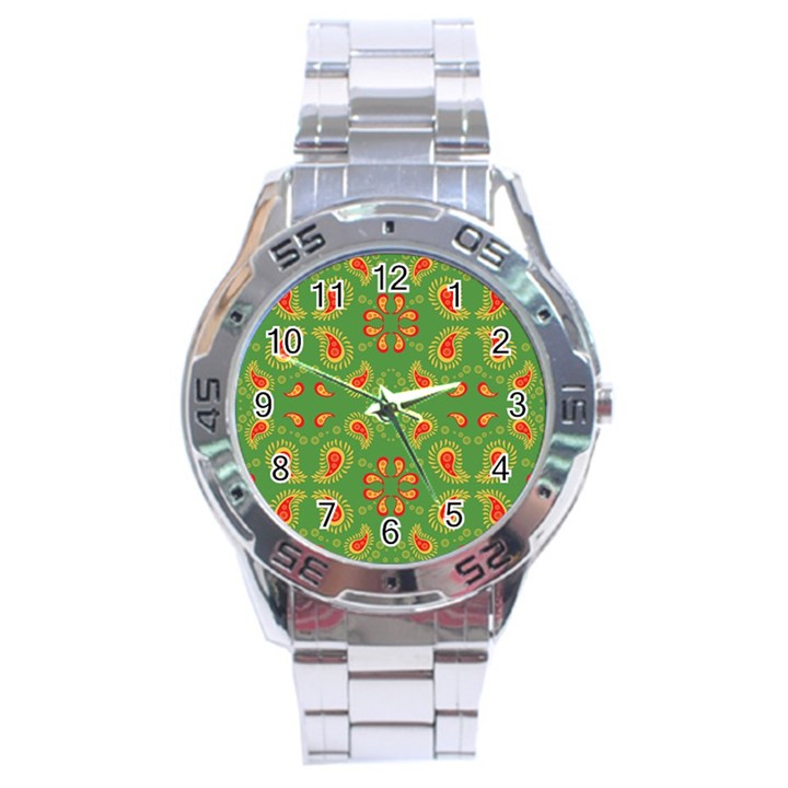 Floral pattern paisley style Paisley print  Doodle background Stainless Steel Analogue Watch