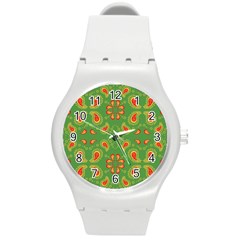 Floral Pattern Paisley Style Paisley Print  Doodle Background Round Plastic Sport Watch (m) by Eskimos