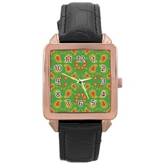 Floral Pattern Paisley Style Paisley Print  Doodle Background Rose Gold Leather Watch  by Eskimos