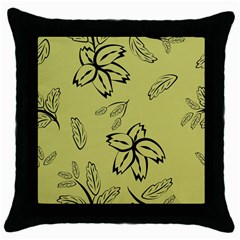 Folk Flowers Print Floral Pattern Ethnic Art Throw Pillow Case (black) by Eskimos