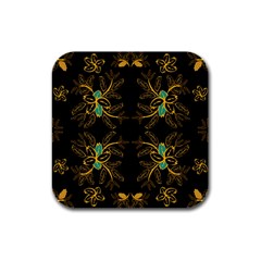 Floral Folk Damask Pattern  Rubber Square Coaster (4 Pack) by Eskimos