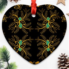 Floral Folk Damask Pattern  Heart Ornament (two Sides) by Eskimos