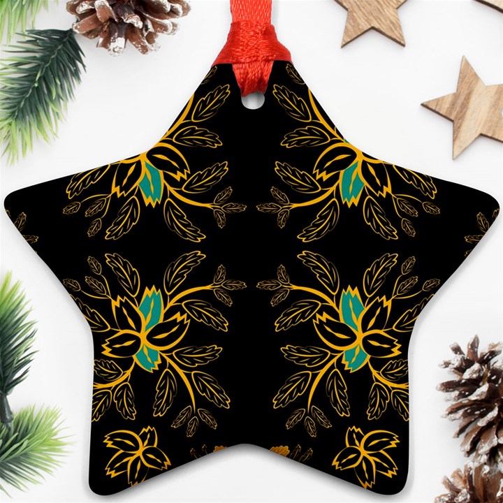 Floral folk damask pattern  Star Ornament (Two Sides)