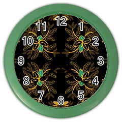 Floral Folk Damask Pattern  Color Wall Clock by Eskimos