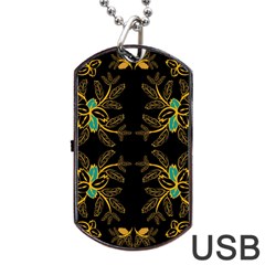 Floral Folk Damask Pattern  Dog Tag Usb Flash (two Sides) by Eskimos