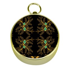 Floral Folk Damask Pattern  Gold Compasses by Eskimos