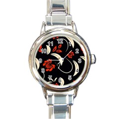 Folk Flowers Print Floral Pattern Ethnic Art Round Italian Charm Watch by Eskimos