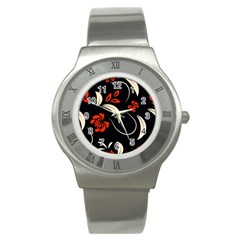 Folk Flowers Print Floral Pattern Ethnic Art Stainless Steel Watch by Eskimos