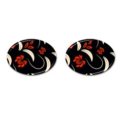 Folk Flowers Print Floral Pattern Ethnic Art Cufflinks (oval) by Eskimos