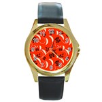 Folk flowers print Floral pattern Ethnic art Round Gold Metal Watch Front