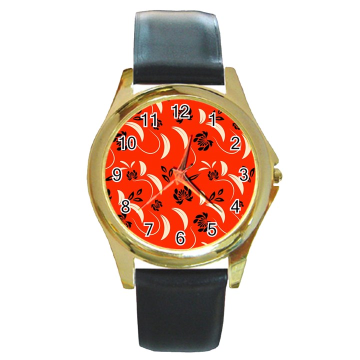 Folk flowers print Floral pattern Ethnic art Round Gold Metal Watch