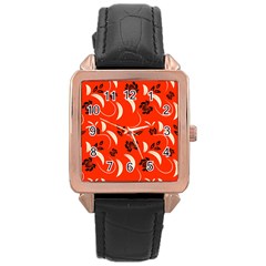 Folk flowers print Floral pattern Ethnic art Rose Gold Leather Watch 