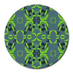 Floral Folk Damask Pattern  Round Mousepads by Eskimos