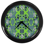 Floral folk damask pattern  Wall Clock (Black) Front