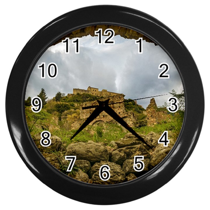 Ancient Mystras Landscape, Peloponnese, Greece Wall Clock (Black)