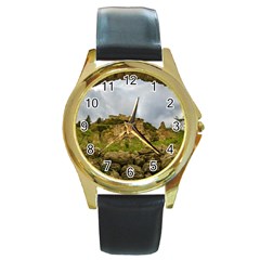 Ancient Mystras Landscape, Peloponnese, Greece Round Gold Metal Watch by dflcprintsclothing