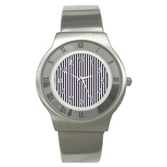 Minimalistic Black And White Stripes, Vertical Lines Pattern Stainless Steel Watch by Casemiro