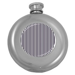 Minimalistic Black And White Stripes, Vertical Lines Pattern Round Hip Flask (5 Oz) by Casemiro