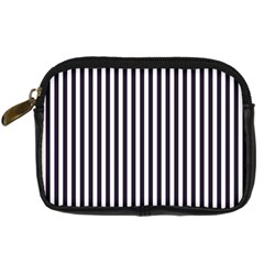 Minimalistic Black And White Stripes, Vertical Lines Pattern Digital Camera Leather Case by Casemiro