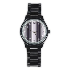 Minimalistic Black And White Stripes, Vertical Lines Pattern Stainless Steel Round Watch by Casemiro