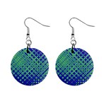 Blue Green Tiling  Mini Button Earrings Front