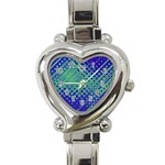 Blue Green Tiling  Heart Italian Charm Watch Front