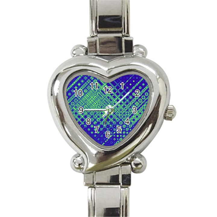 Blue Green Tiling  Heart Italian Charm Watch