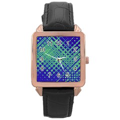 Blue Green Tiling  Rose Gold Leather Watch 