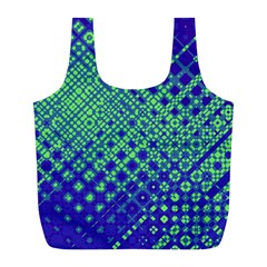 Blue Green Tiling  Full Print Recycle Bag (l) by lujastyles