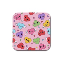 Kawaii Hearts Pattern Rubber Square Coaster (4 Pack)