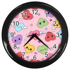 Kawaii Hearts Pattern Wall Clock (black)