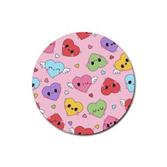 Kawaii Hearts Pattern Rubber Coaster (round)