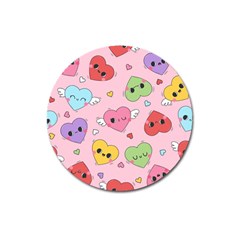 Kawaii Hearts Pattern Magnet 3  (round)