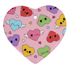 Kawaii Hearts Pattern Heart Ornament (two Sides)