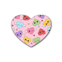 Kawaii Hearts Pattern Rubber Coaster (heart)